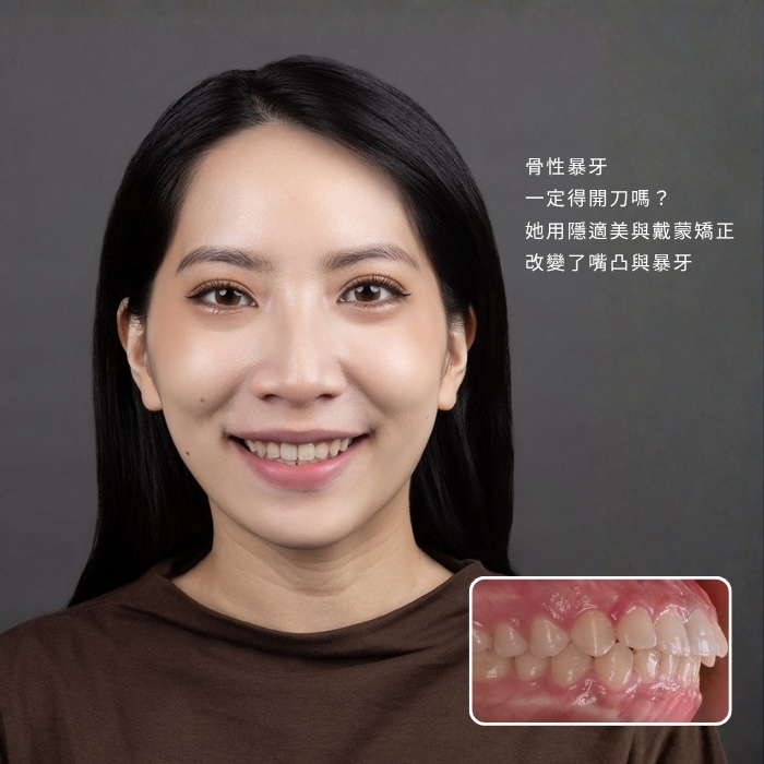 骨性暴牙一定得開刀嗎？她用隱適美與戴蒙矯正，改變了嘴凸與暴牙